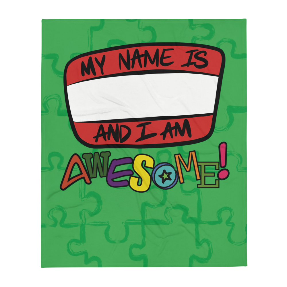 “I am Awesome!” Sticker Logo (Green) - Throw Blanket