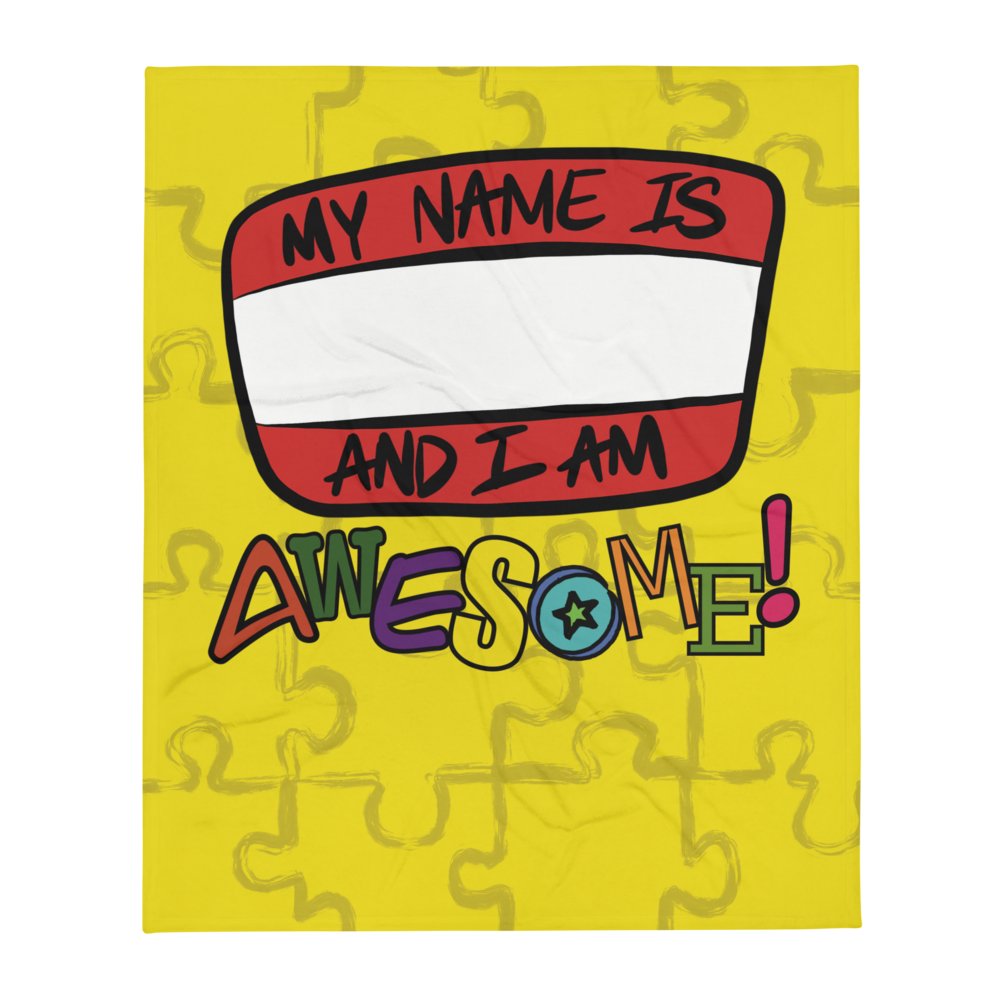 “I am Awesome!” Sticker Logo (Yellow) - Throw Blanket
