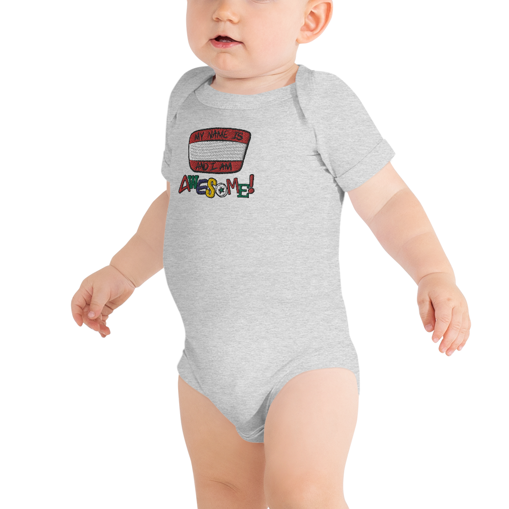 “I am Awesome!” Sticker Logo (Embroidered) - Baby short sleeve one piece