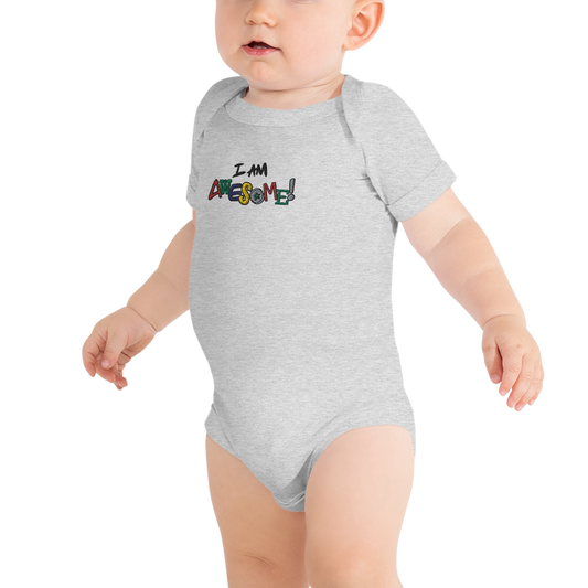 “I am Awesome!” (Embroidered) - Baby short sleeve one piece