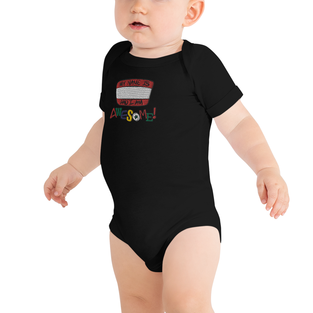 “I am Awesome!” Sticker Logo (Embroidered) - Baby short sleeve one piece