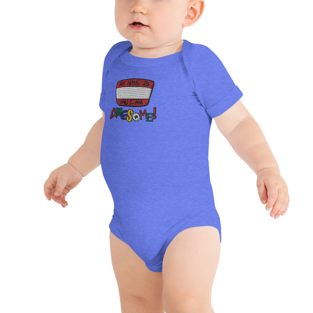 “I am Awesome!” Sticker Logo (Embroidered) - Baby short sleeve one piece