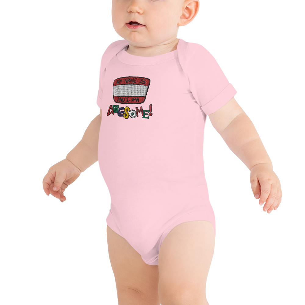 “I am Awesome!” Sticker Logo (Embroidered) - Baby short sleeve one piece