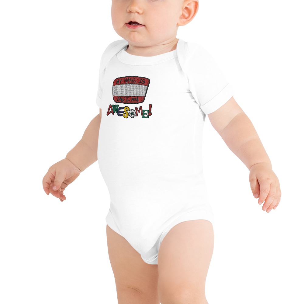 “I am Awesome!” Sticker Logo (Embroidered) - Baby short sleeve one piece