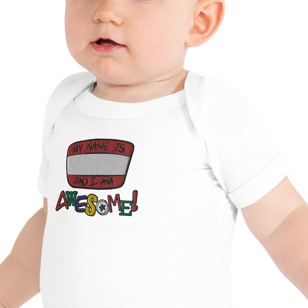 “I am Awesome!” Sticker Logo (Embroidered) - Baby short sleeve one piece