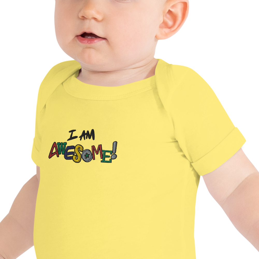 “I am Awesome!” (Embroidered) - Baby short sleeve one piece