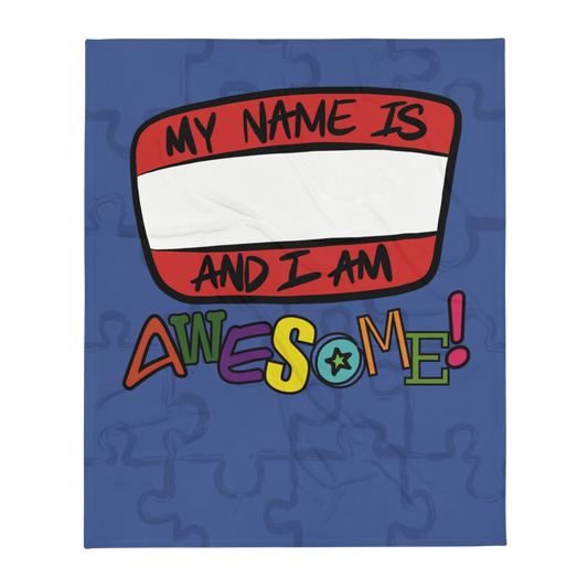 “I am Awesome!” Sticker Logo (Blue) - Throw Blanket