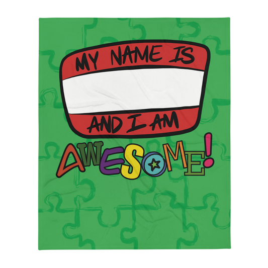 “I am Awesome!” Sticker Logo (Green) - Throw Blanket