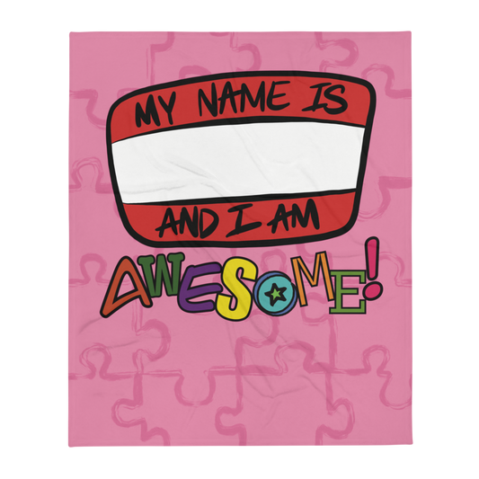 “I am Awesome!” Sticker Logo (Pink) - Throw Blanket