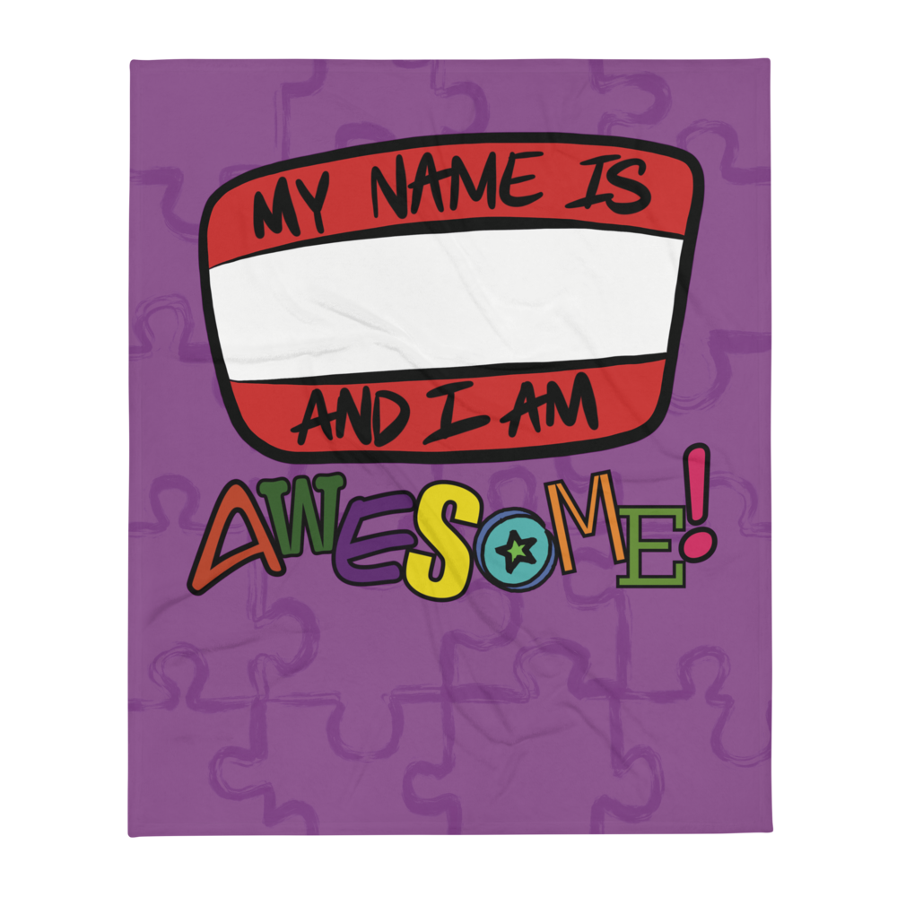 “I am Awesome!” Sticker Logo (Purple) - Throw Blanket
